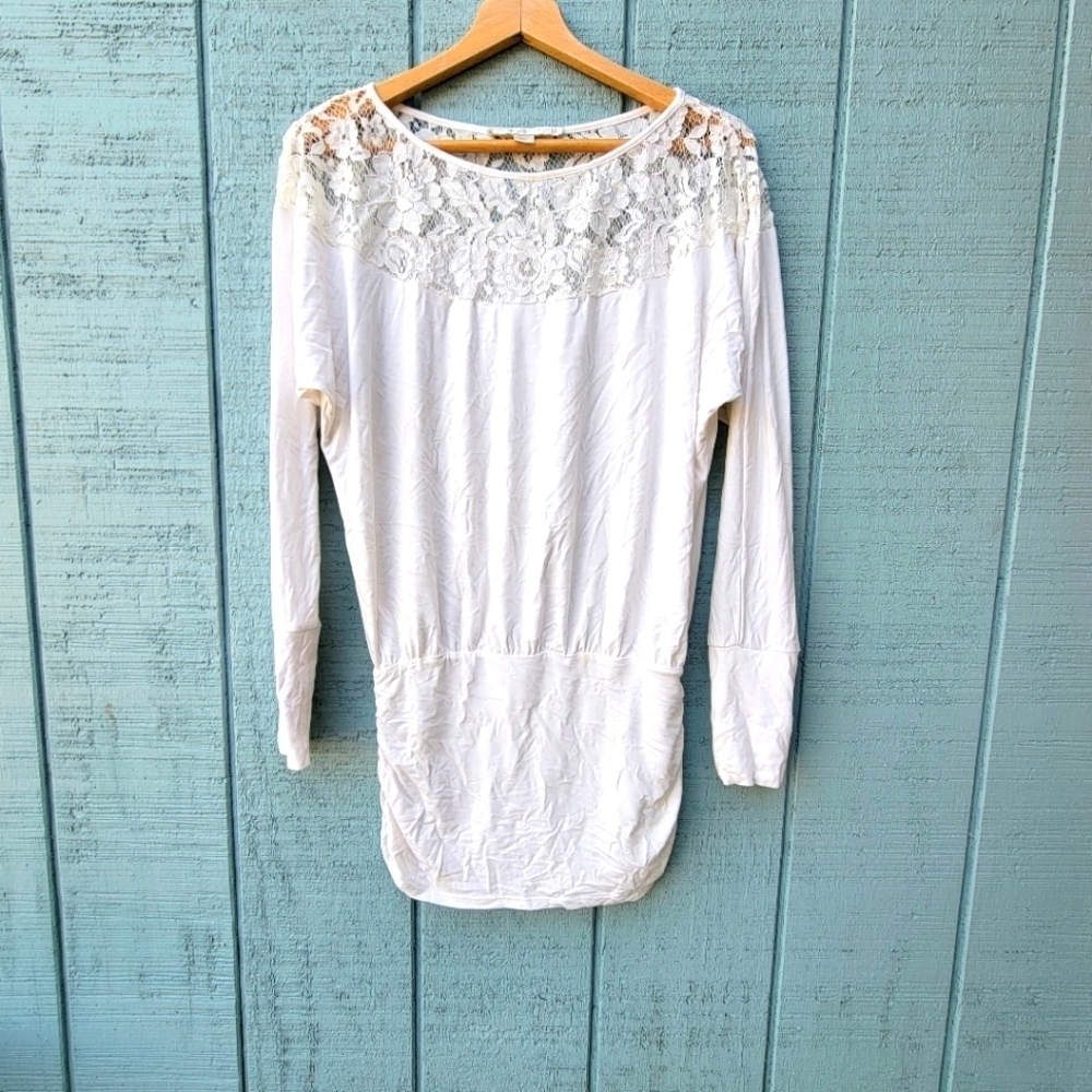 y2k Boston Proper Lace Neck Blouson Mini Bodycon Dress size S White